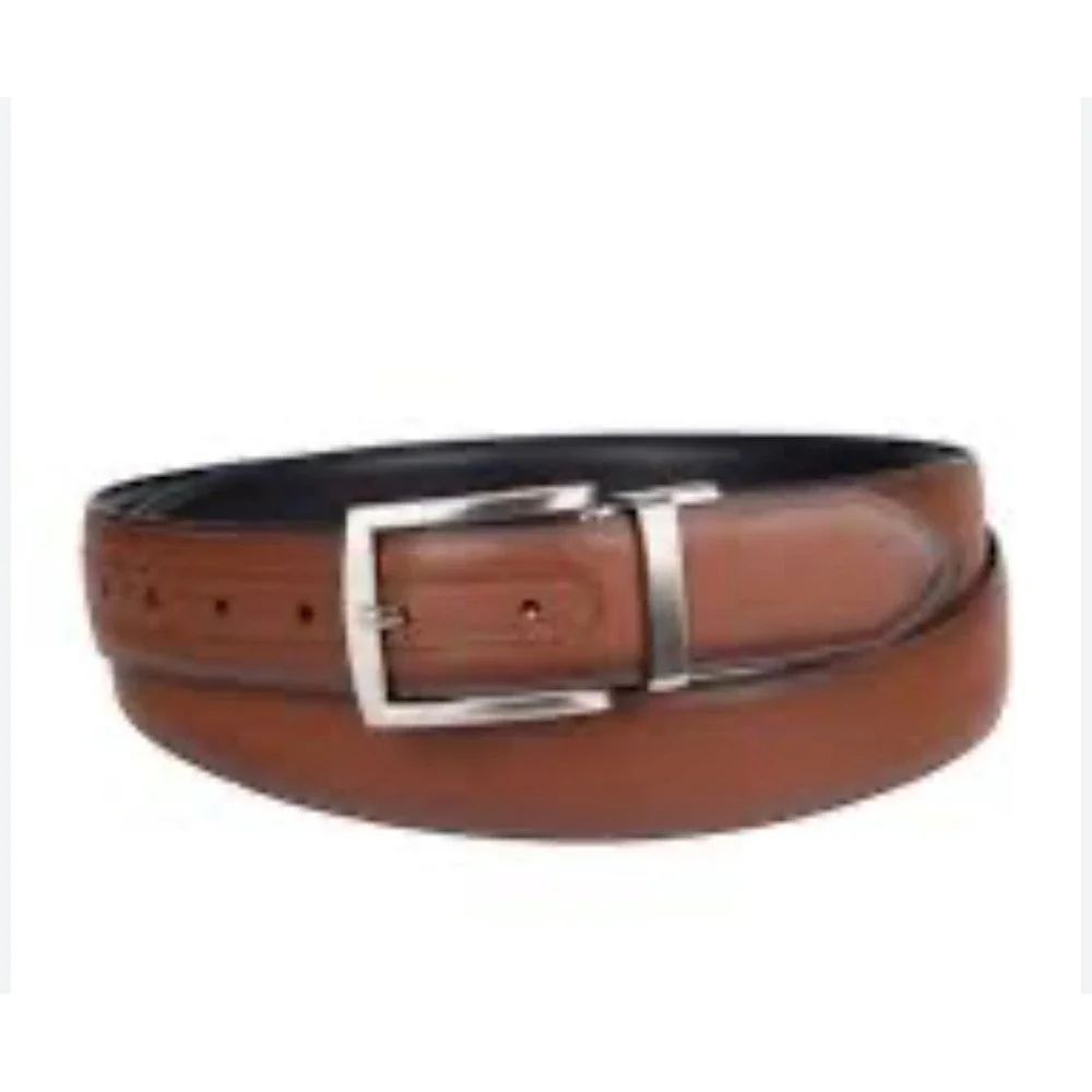 Saddlebred belt brown leather‎ strap double-stitch edges silver-tone buckle 38